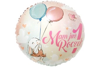 BALON MAM JUŻ ROCZEK foliowy KRÓLICZEK różowy