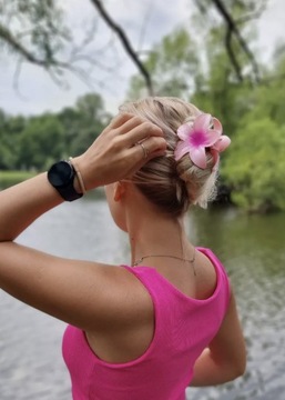 Klamra klamerka spinka do włosów duża kwiat kwiatek boho hawajska różowa