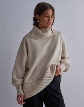 only tgo oversize beżowy golf sweter L NG5