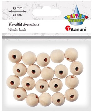 KORALIKI DREWNIANE 15mm 20szt NATURALNE Craft Fun WYSOKA JAKOŚĆ DREWNA