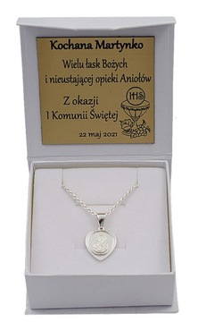 Łańcuszek Srebrny Damski Corda z Medalikiem Serduszko pr 925 Grawer Gratis