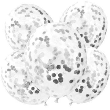 balony konfetti TRANSPARENTNE srebrne ozdobne