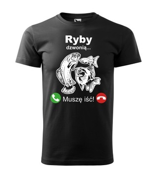 KOSZULKA T-SHIRT CZARNA PREZENT WĘDKARZ RYBA L