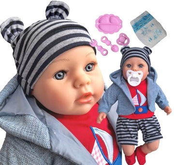 LALKA JAK ŻYWA BOBAS 45cm MÓWI pampers smoczek NEW