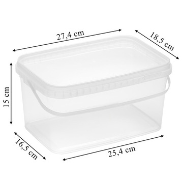 WIADRO WIADERKO PROSTOKĄTNE 5L z atestem NA ŻYWNOŚĆ przeźroczyste