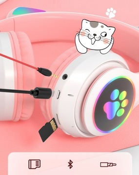 РОЗОВЫЕ СВЕТОДИОДНЫЕ НАУШНИКИ BLUETOOTH С УШАМИ ДЛЯ ДЕТЕЙ