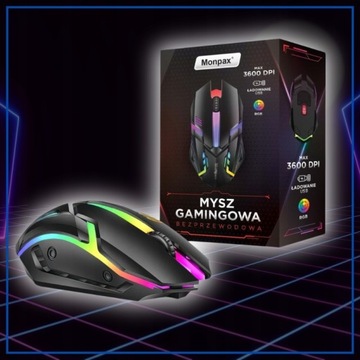 MYSZKA GAMINGOWA MYSZ DLA GRACZY BEZPRZEWODOWA KOMPUTEROWA LED RGB 3600 DPI