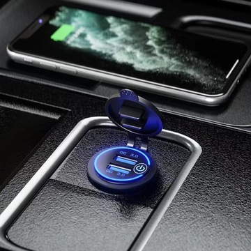 PODWÓJNA ŁADOWARKA SAMOCHODOWA GNIAZDO ZAPALNICZKI MONTAŻOWE 2x USB QC 3.0