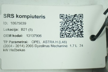 13137906 MODUL AIRBAG OPEL ASTRA H L48 1.7 CDTI