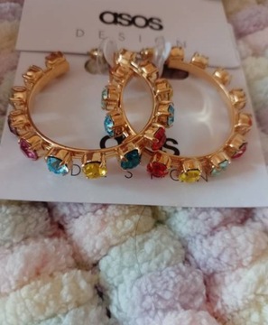 Asos/Bogato zdobione Kolczyki Tęczowe z Londynu, koła, NOWE