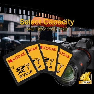 KODAK 512 ГБ Большая емкость U3 C10 V30 SD-карта 4K Карта памяти для записи видео