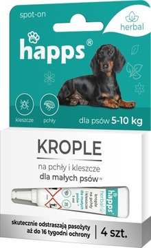 HAPPS Herbal krople na pchły i kleszcze dla psów małych 5-10 kg, 4 x 1 ml