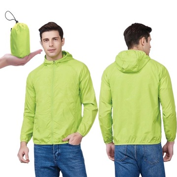 KURTKA PRZECIWDESZCZOWA Z KAPTUREM WIATRÓWKA LEKKA UNISEX ZIELONA ROZ XXXL