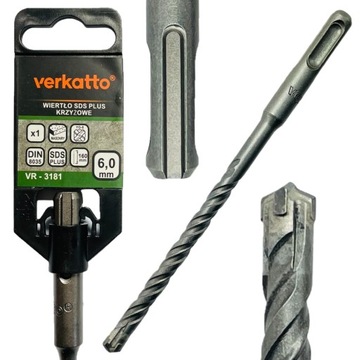Wiertło DO BETONU muru cegły SDS PLUS fi 6x160 mm krzyżowe udarowe Verkatto