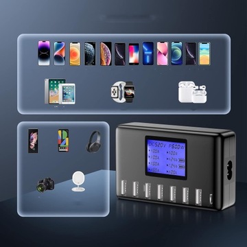 ЗАРЯДНОЕ УСТРОЙСТВО USB 8-ПОРТОВАЯ ЗАРЯДНАЯ СТАНЦИЯ 12А С ЖК-ДИСПЛЕЕМ