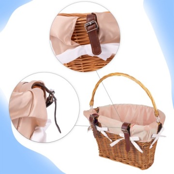 ПЛЕТЕНАЯ ВЕЛОСИПЕДНАЯ КОРЗИНА С БЕЖЕВОЙ ВСТАВКОЙ, ЕМКОСТЬ С РУЧКОЙ И КРЕПЛЕНИЕМ