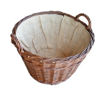 Wiklinowy KOSZ NA LIŚCIE DREWNO ZIEMNIAKI GOSPODARSKI 45 cm JUTA OBSZYTY