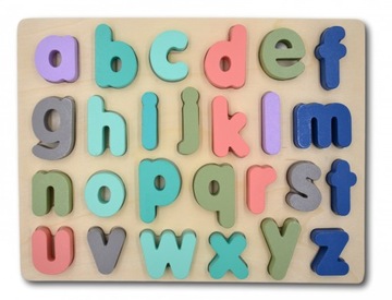UKŁADANKA DREWNIANA - ALFABET LITERY MAŁE PUZZLE EDUKACYJNE LITERKI