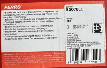 FERRO bateria natryskowa + umywalkowa CZARNY MAT/CHROM Kolumna DESZCZOWNICA