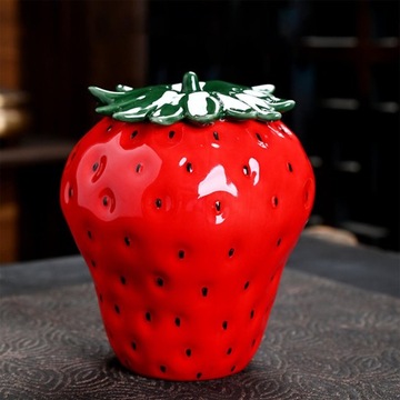 Ceramiczny, szczelny pojemnik do przechowywania w kształcie truskawki, przenośny, czerwony