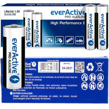 10x Bateria everActive Pro ALKALINE LR06 AA ważność do 2034r