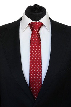 WĄSKI KRAWAT SLIM CIEMNY CZERWONY W BIAŁE KWADRATY