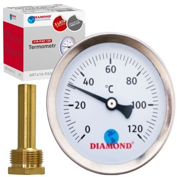 TERMOMETR TARCZOWY TYLNY 63MM 1/2' 0-120C DIAMOND
