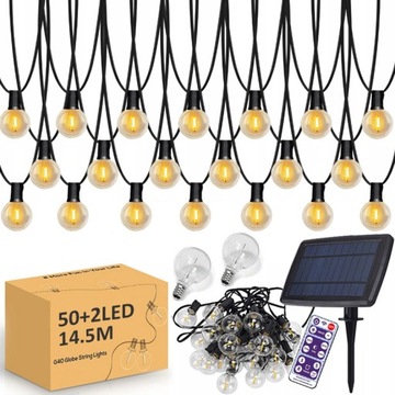 GIRLANDA SOLARNA LAMPKI OGRODOWE ŚWIETLNA ZEWNĘTRZNE 14,5M 50 LED NA BALKON