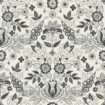 STYLOWA TAPETA KWIATY ORNAMENT HAFT ECRU 5538al
