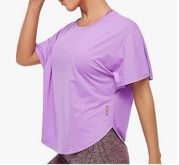 T-shirt Koszulka Sportowa Damska Luźna Crop Top S Fioletowy