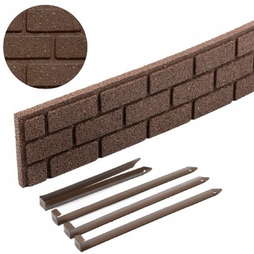 Obrzeże Trawnikowe PALISADA + 3 szpilki Bricks Brązowy 120 cm WYSOKOŚĆ 15cm