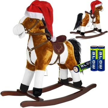 KOŃ NA BIEGUNACH DUŻY 74CM KONIK BUJANY, INTERAKTYWNY + BATERIE, CZAPKA
