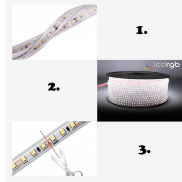 Taśma LED SMD 2835 220V 230V 1m 6000K BIAŁA ZIMNA WODOODPORNA IP67 10mm