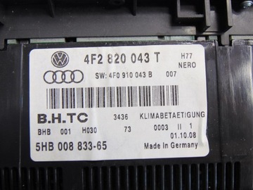 PANEL KLIMATIZACE AUDI A6 C6 FACELIFT 4F2820043T 4F0910043B OHŘÍVAČ SEDADLA