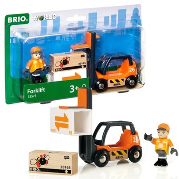 BRIO 33573 WÓZEK WIDŁOWY FIGURKA ROBOTNIKA + AKCESORIA KOLEJKA WORLD