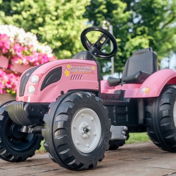 Falk Tractor Pink Pink Country Star для детей, педали с звуковым сигналом для прицепа