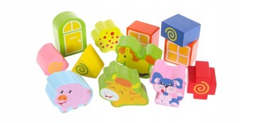 DREWNIANY SORTER KSZTAŁTÓW 12 KLOCKÓW FARMA DOMEK DLA DZIECI +12m ECOTOYS