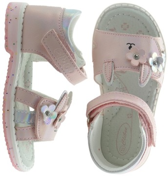 SANDAŁY DZIEWCZĘCE BUTY DZIECIĘCE SANDAŁKI NA RZEPY WKŁ. SKÓRA R. 21