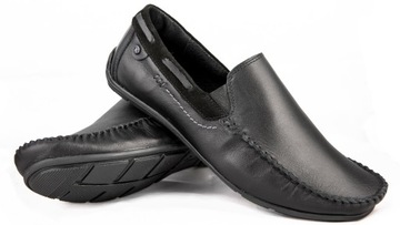 Mokasyny męskie POLSKIE buty skórzane czarne 42
