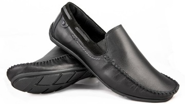 Mokasyny męskie POLSKIE buty skórzane czarne 45