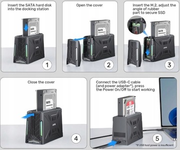 Док-станция Unitek, 1 диск M.2 NVMe, 1 диск SATA, USB-C 10 Гбит/с