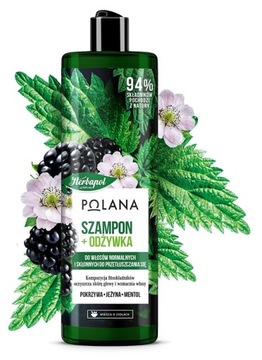 HERBAPOL POLANA - SZAMPON Z ODŻYWKĄ 2W1 - JEŻYNA+POKRZYWA+MENTOL - 400ml