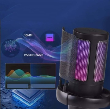 KOLOROWY MIKROFON POJEMNOŚCIOWY RGB Z WTYCZKĄ USB Z PRZYCISKIEM WYCISZANIA