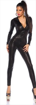 Sexy Black Wet Look Snake Jumpsuit PVC Latex Catsu