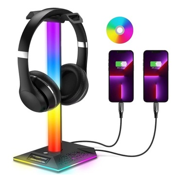 ПОДСТАВКА ДЛЯ НАУШНИКОВ RGB С USB-ПОРТАМИ И СВЕТОВЫМИ ЭФФЕКТАМИ
