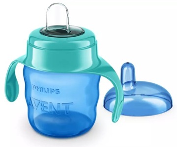 KUBEK Z MIĘKKIM USTNIKIEM NASADKĄ I UCHWYTAMI AVENT 200ML ŁATWE PICIE 6M+