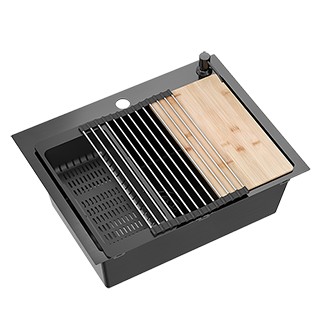 ZLEWOZMYWAK JEDNOKOMOROWY LUKE 110 CZARNY WORKSTATION + DESKA KOSZYK MATA