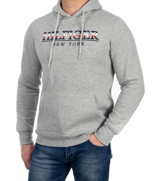 BLUZA TOMMY HILFIGER MĘSKA DUŻE LOGO GRANATOWA Z KAPTUREM XXL