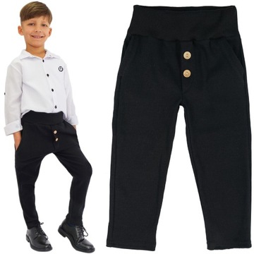 Czarne eleganckie spodnie wizytowe chłopięce slim bezuciskowe gumka r. 92