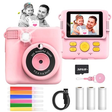 APARAT NATYCHMIASTOWY CYFROWY DLA DZIECI Z DRUKARKĄ KARTA 32GB + 2 ROLKI